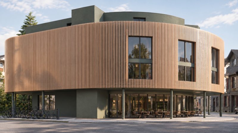 AREAL 360 in Rickenbach bei Wil: runder Neubau mit Lamellenfassade